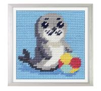 Trimits Half Stitch/Tapestry Kit Sea Lion with Printed Canvas (17 x 17cm), Acrylic Yarns, Plastic Needle, Colour-Coded Chart and Instructions - Cross Stitch Craft Activity