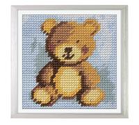 Trimits Half Stitch/Tapestry Kit Teddy with Printed Canvas (17 x 17cm), Acrylic Yarns, Plastic Needle, Colour-Coded Chart and Instructions - Cross Stitch Craft Activity