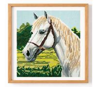 Trimits Large Counted Cross Stitch Kit - White Horse Design on 11 Count Aida (30 x 30cm) with Thread, Needle, Colour-Coded Chart and Instructions - for advancing Cross-Stitch Skills.