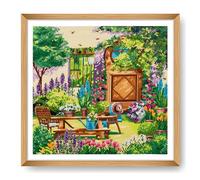 Trimits Large Cross Stitch Kits - Counted Embroidery Needlework for Adults Beginners Kids, Christmas Gifts Wall Art, (Frame Not Included) 14 Count, Country Garden