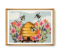 Trimits Large Cross Stitch Kits - Counted Embroidery Needlework for Adults Beginners Kids, Christmas Gifts Wall Art (Frame Not Included), 11 Count, Modern Bee