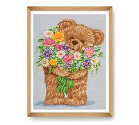 Trimits Large Cross Stitch Kits - Counted Embroidery Needlework for Adults Beginners Kids, Christmas Gifts Wall Art, (Frame Not Included) 14 Count, Teddy