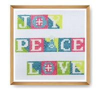 Trimits Mini Counted Cross Stitch Kits, 13 x 13cm (5 x 5in), Joy, Peace & Love