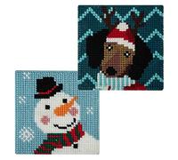 Trimits 'My First' Beginner Crochet Kit - Crochet Starter Kit Including Yarn, Canvas, Needles, & Instructions, Beginners Knitting Set Gift - 14.3cm Large, Snowman & Xmas Dog