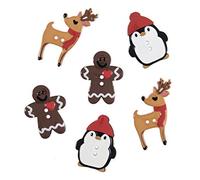 Trimits Novelty Christmas Buttons, Penguin, Reindeer and Gingerbread Man, 6 pieces
