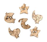 Trimits Novelty Craft Buttons, Wooden Moon & Stars, Pack of 6 small