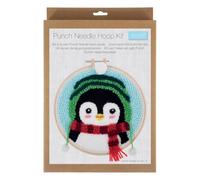 Trimits Penguin Punch Needle Kit with Hoop, Yarn & Punch Needle Tool | Includes pre-printed fabric, bamboo hoop, acrylic yarn, punch needle tool and threader for beginners.