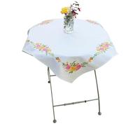 Trimits Printed Cross Stitch Kit - Tablecloth - Includes, Printed Fabric, Threads, Needle & Instructions, 80 x 80cm, Floral Bouquet