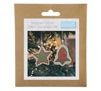 Trimits Wooden Cross Stitch Kits - Handmade Christmas Tree Decorations, Pre-Cut Shapes Embroidery Thread Sets, Festive Crafting Gift - Bell & Star