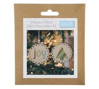 Trimits Wooden Cross Stitch Kits - Handmade Christmas Tree Decorations, Pre-Cut Shapes Embroidery Thread Sets, Festive Crafting Gift - Joy & Tree