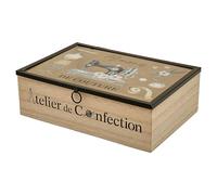 Trimits Wooden Sewing Box 25 x 14 x 8cm - Sewing Kit Box Craft and Jewellery Organiser with Clear Acrylic Lid and Parisian Atelier Design