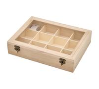 Trimits Wooden Sewing Box 26.5 x 20 x 6cm - Sewing Kit Box Floss Skein and Thread Organiser with 12 Compartments, 50 Bobbins and Clear Acrylic Lid