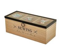 Trimits Wooden Sewing Storage Box 24 x 10 x 9cm - Craft Organiser with Clear Acrylic Lid and 3 Compartments