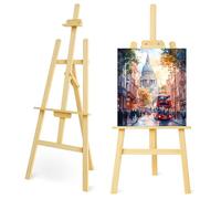 Trimming Shop 1.5M Adjustable A-Frame Studio Easel, Natural Pine Wood Folding Stand for Painting, Drawing & Display, Portable Art Holder - 150mm Canvas Easel
