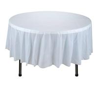 Trimming Shop 1 Piece Light Blue Tablecloth Disposable Plastic Table Cover Waterproof Wipe Clean 84" Round Table Cloths for Baby Shower Wedding Birthday Christmas Party Home Table Decorations