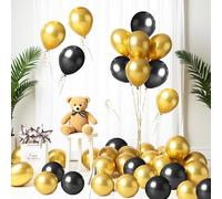 Trimming Shop 10 Inch Black & Gold Metallic Latex Balloons 100 Pcs