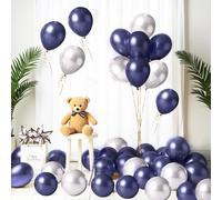 Trimming Shop 10 Inch Navy & Silver Metallic Latex Balloons 50 Pcs