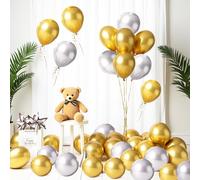 Trimming Shop 10 Inch Silver & Gold Metallic Latex Balloons 50 Pcs
