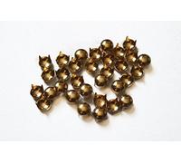 Trimming Shop 100 Pieces Gold 6mm Round Nail Head Studs - Hand Pressed Metal Rivets - Suitable for Leather Crafting, Decorating Clothes, Jackets, Belts, Footwear, and Bags