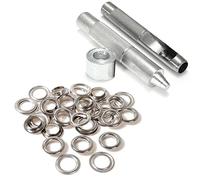 Trimming Shop 100 Set 12mm Eyelets Grommet with 3 Grommet Setting Tool Eyelet Punch Kit for Leather, Fabric, Shoes, Handbag, Purses, Repair Clothing, Making Crafts, Silver