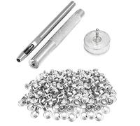 Trimming Shop 100 Set 4mm Eyelets Grommet with 3 Grommet Setting Tool Eyelet Punch Kit for Leather, Fabric, Shoes, Handbag, Purses, Repair Clothing, Making Crafts, Silver