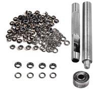 Trimming Shop 100 Set 8mm Eyelets Grommet with 3 Grommet Setting Tool Eyelet Punch Kit for Leather, Fabric, Shoes, Handbag, Purses, Repair Clothing, Making Crafts, Gunmetal