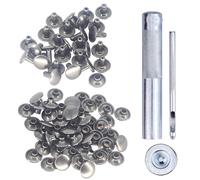 Trimming Shop 100 Set Double Cap Tubular Rivets with Fixing Tool Kit, Leather Rivets with 3 Pieces Hand Tool Set for Repair Clothing, Handbag, Lathercrafts (4mm, Gunmetal)