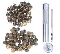Trimming Shop 100 Set Leather Rivets with Fixing Tool Kit, Double Cap Rivets Tubular Metal Studs with 3 Pieces Hand Tool Set for Lathercrafts, Repair Clothing, Handbag, Bronze, 9mm