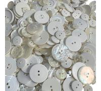 Trimming Shop 100g Classic White & Off-White Buttons - Assorted Flat Craft Button, Cream & Iridescent Tones (11mm-28mm) for Sewing, Dressmaking, Bridal Projects & Crafts