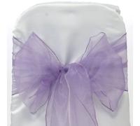 Trimming Shop 100pcs 17x280cm Lilac Purple Organza Sashes Wider Fuller Bow Sash Chair Cover Bows Sash for Banquet Hotel Birthday Reception Wedding Party Decoration