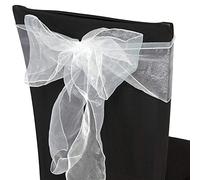 Trimming Shop 100pcs 17x280cm White Organza Sashes Wider Fuller Bow Sash Chair Cover Bows Sash for Banquet Hotel Birthday Reception Wedding Party Decoration