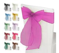 Trimming Shop 100pcs Fuchsia Organza Sashes for Chairs Wider Sash Fuller Bow Chair Cover Bow Sashes for Wedding, Birthday, Reception, Anniversary Party Decoration, 17x280cm