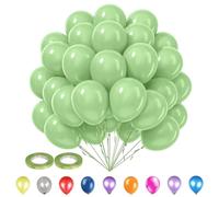 Trimming Shop 100pcs Light Green 10" Latex Balloons with 20m Curling Ribbon | Helium Or Air Fill Thick Round Balloons For St Patrick's Day, Birthdays, Weddings & Decorations