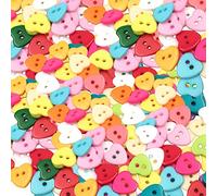 Trimming Shop 100pcs Multicolour Heart Shaped Buttons Haberdashery for Crafting, 2 Holes Resin Sewing Buttons for Knitting, Scrapbook Decoration, Baby Cardigans, Clothes, DIY Craft Projects, 25mm
