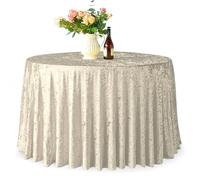 Trimming Shop 108" Round Champagne Crushed Velvet Table Cloth, Pack of 1 | Washable Soft Fabric Glitz Table Cover for Wedding, Banquet, Kitchen, Birthday, Holiday, Dinner Party Decoration