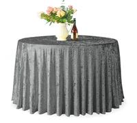 Trimming Shop 108" Round Silver Crushed Velvet Table Cloth, Pack of 1 | Washable Soft Fabric Glitz Table Cover for Wedding, Banquet, Kitchen, Birthday, Holiday, Dinner Party Decoration
