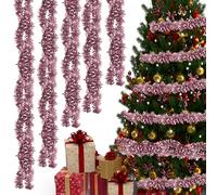 Trimming Shop 10m/33ft Rose Pink Wide Chunky Christmas Tinsel Garland | Shiny Metallic Foil Twist Xmas Tree Garland for Festive Party, Holiday Celebration, Indoor & Outdoor Hanging Decorations