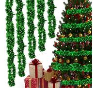 Trimming Shop 10m Emerald Green Wide Chunky Christmas Tinsel Garland Shiny Metallic Foil Twist Xmas Tree Garland for Festive Party, Holiday Celebration, Indoor & Outdoor Hanging Decorations