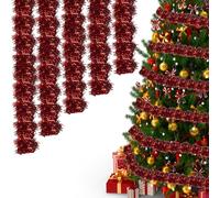 Trimming Shop 10M Red Chunky Christmas Tinsel Garland Shiny Metallic Fine Foil Twist Xmas Tree Garland for Festive Party, Holiday Celebration, Indoor & Outdoor Hanging Decorations