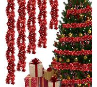 Trimming Shop 10m Red Wide Chunky Christmas Tinsel Garland Shiny Metallic Foil Twist Xmas Tree Garland for Festive Party, Holiday Celebration, Indoor & Outdoor Hanging Decorations