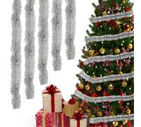 Trimming Shop 10M Silver Chunky Christmas Tinsel Garland Shiny Metallic Fine Foil Twist Xmas Tree Garland for Festive Party, Holiday Celebration, Indoor & Outdoor Hanging Decorations