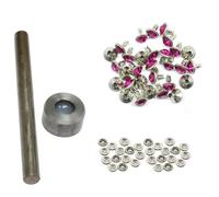Trimming Shop 10mm Hot Pink Acrylic Rhinestone Diamante Rivet Studs with Setting Hand Tools For Fashion Accessory, Leather Crafts, Belts, Bags, Shoe, Dog Straps, 50pcs