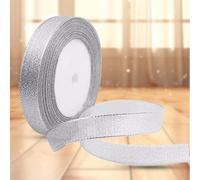 Trimming Shop 10mm Silver Christmas Ribbon for Gift Wrapping, Glitter Organza Ribbon for Present Wrapping, DIY Craft, Christmas Tree & Wreath Decoration, Hair Bows Making, 5 Metres