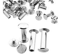 Trimming Shop 10mm x 20mm Long Chicago Screw Rivets Silver Flat Head, Durable Brass, Anti Resistant for DIY Leathercrafts, Arts, Book Binding, Handicrafts, Decoration, 50pcs
