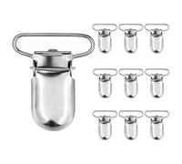 Trimming Shop 10pcs Silver Metal Brace Clips for Trousers and Denim Jeans - Suspender Fastener for Elastic Straps - Holder Grips for Men and Women, 25mm (2.5cm)