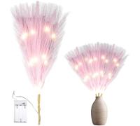 Trimming Shop 110cm Pre-Lit Pampas Grass Stem with 50 Warm White LED Battery-Operated Christmas Artificial Flowers for Boho Décor for Weddings, Bedrooms, Living Rooms, and Holiday Decorations (Pink)