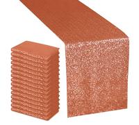 Trimming Shop 11x108 Inch Shimmer Sequin Table Runner Glitter Table Runner Overlay Sequin Table Linen Fabric for Dining Party Wedding Reception Banquet Table Decoration, Peach, 1pc