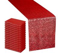 Trimming Shop 11x108 Inch Shimmer Sequin Table Runner Glitter Table Runner Overlay Sequin Table Linen Fabric for Dining Party Wedding Reception Banquet Table Decoration, Red, 1pc