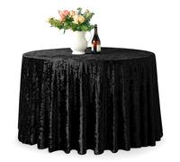 Trimming Shop 120" Round Black Crushed Velvet Table Cloth, Washable Soft Fabric Glitz Table Cover for Wedding, Banquet, Kitchen, Birthday, Holiday, Dinner Party Decoration, Pack of 1