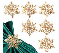 Trimming Shop 12PCS Christmas Snowflakes Napkin Rings with Diamante Rhinestone, Gold Napkin Holders Serviettes Buckle for Christmas Lunch Holiday Dining Wedding Party Table Setting Decoration